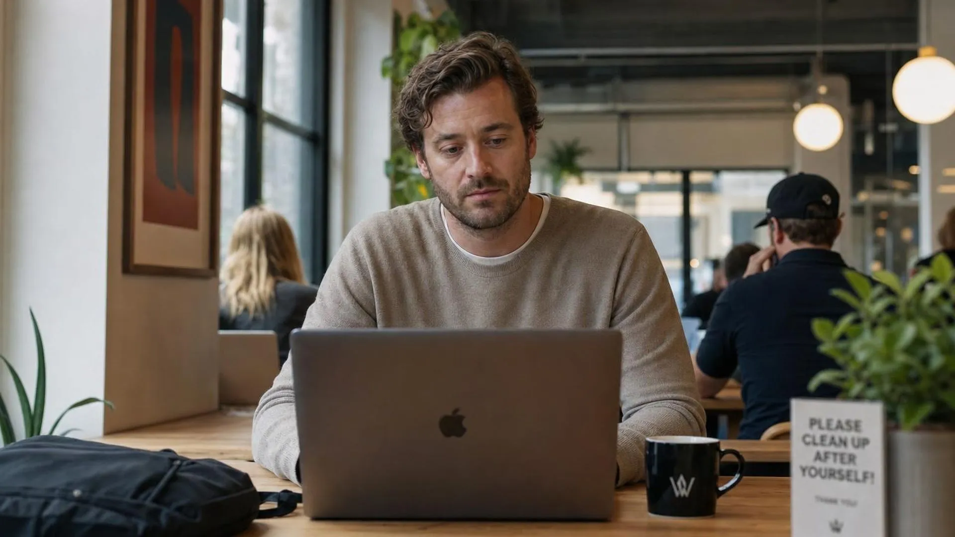 Persoon zit aan een bureautafel en staart bedenkt zich terwijl ze iets intypen
