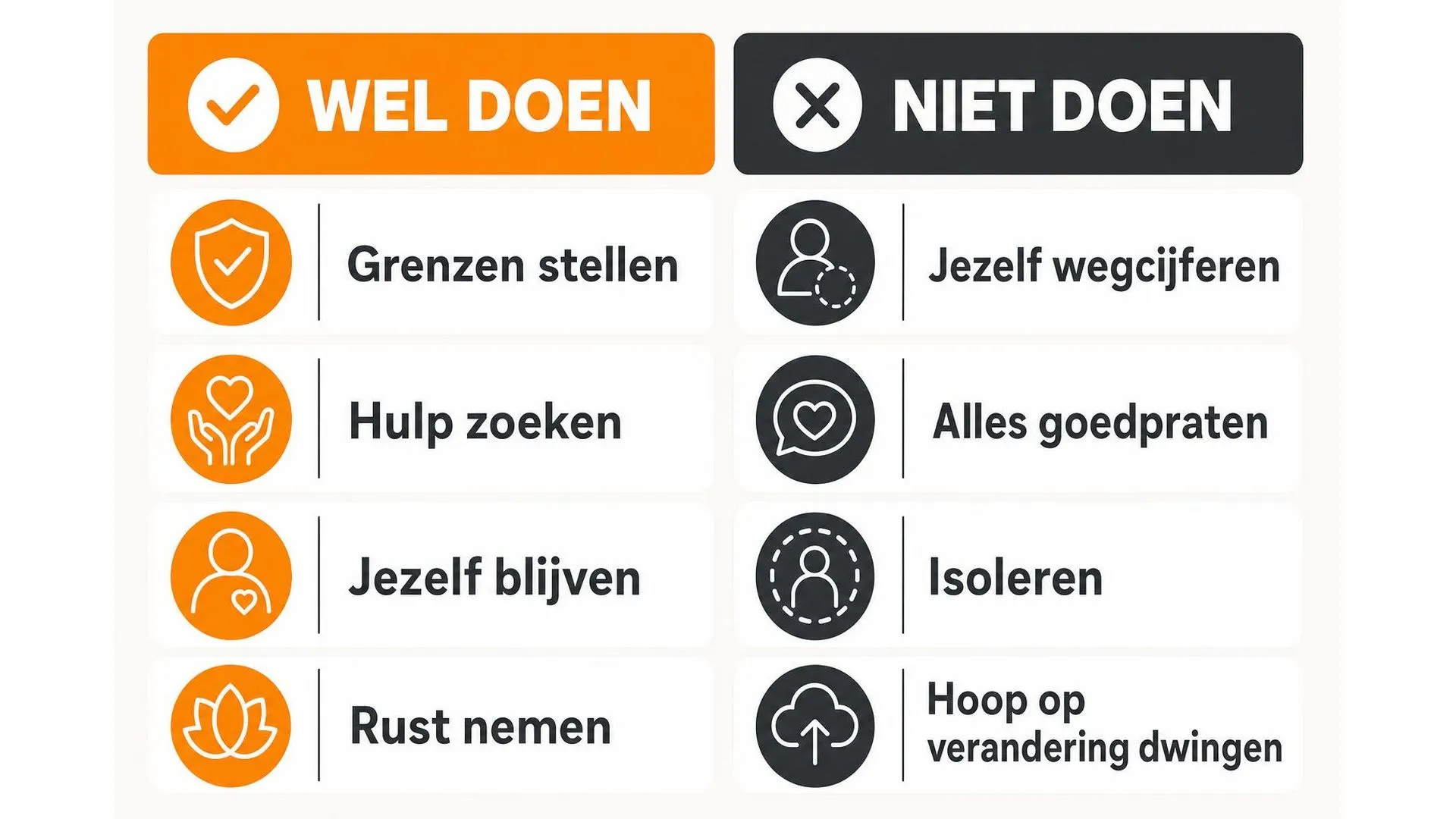 Overzicht van wat wel en niet te doen bij een narcistische relatie