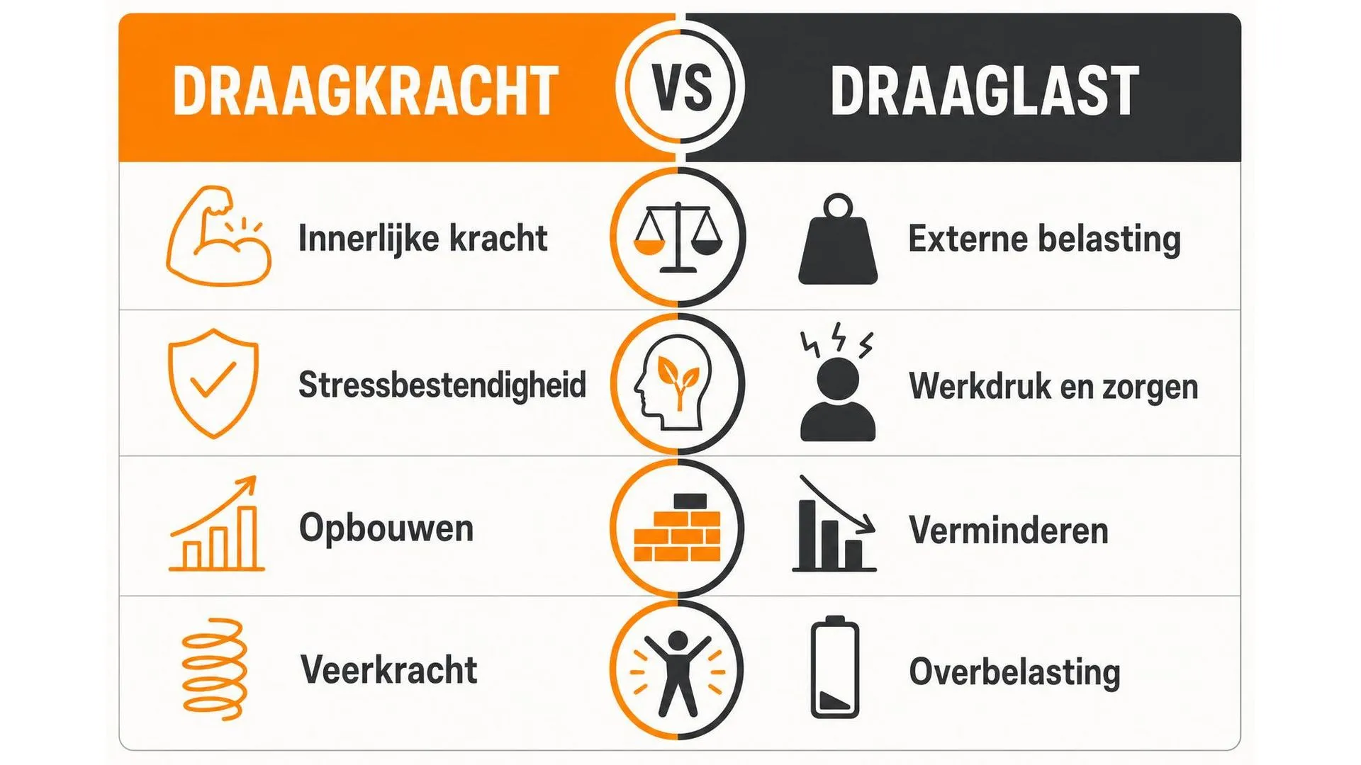 Vergelijking tussen draagkracht en draaglast op vier vlakken