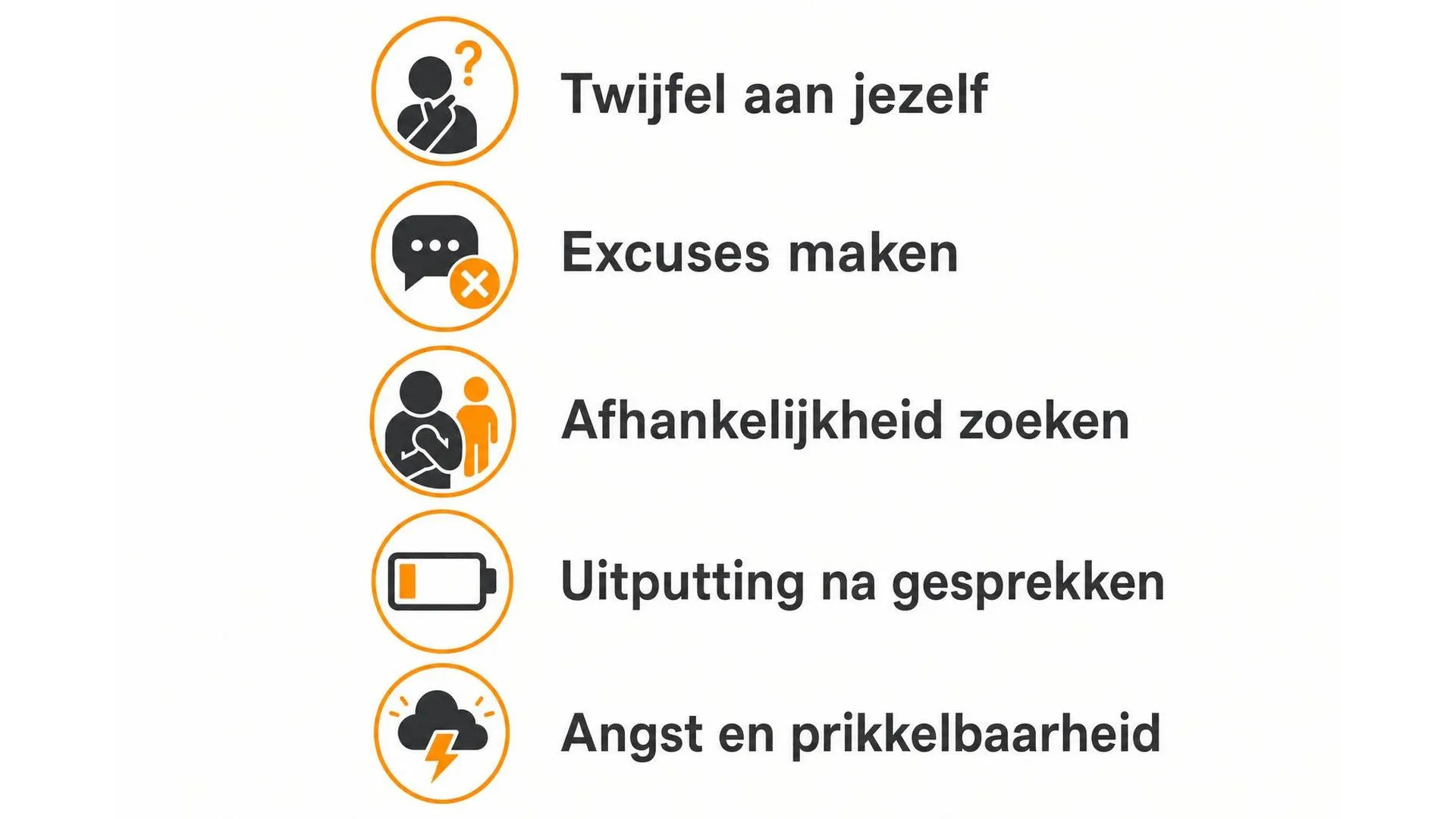 Vijf waarschuwingssignalen van gaslighting in een overzichtelijke lijst