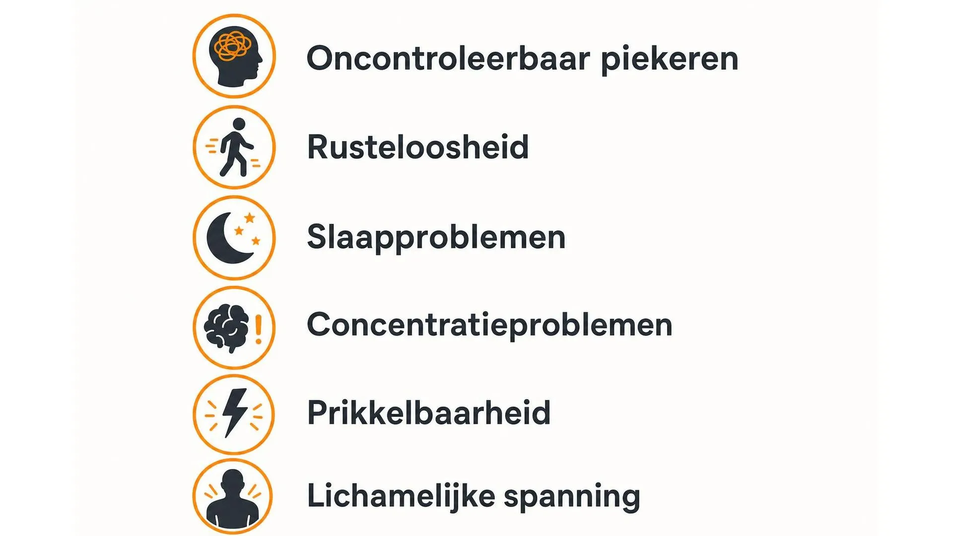 Zes veelvoorkomende symptomen van een gegeneraliseerde angststoornis op een rij