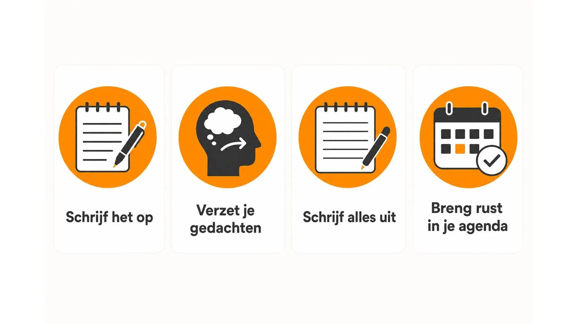 Vier tips om minder druk te maken om kleine dingen: schrijven, gedachten verzetten, uitschrijven en rust inplannen