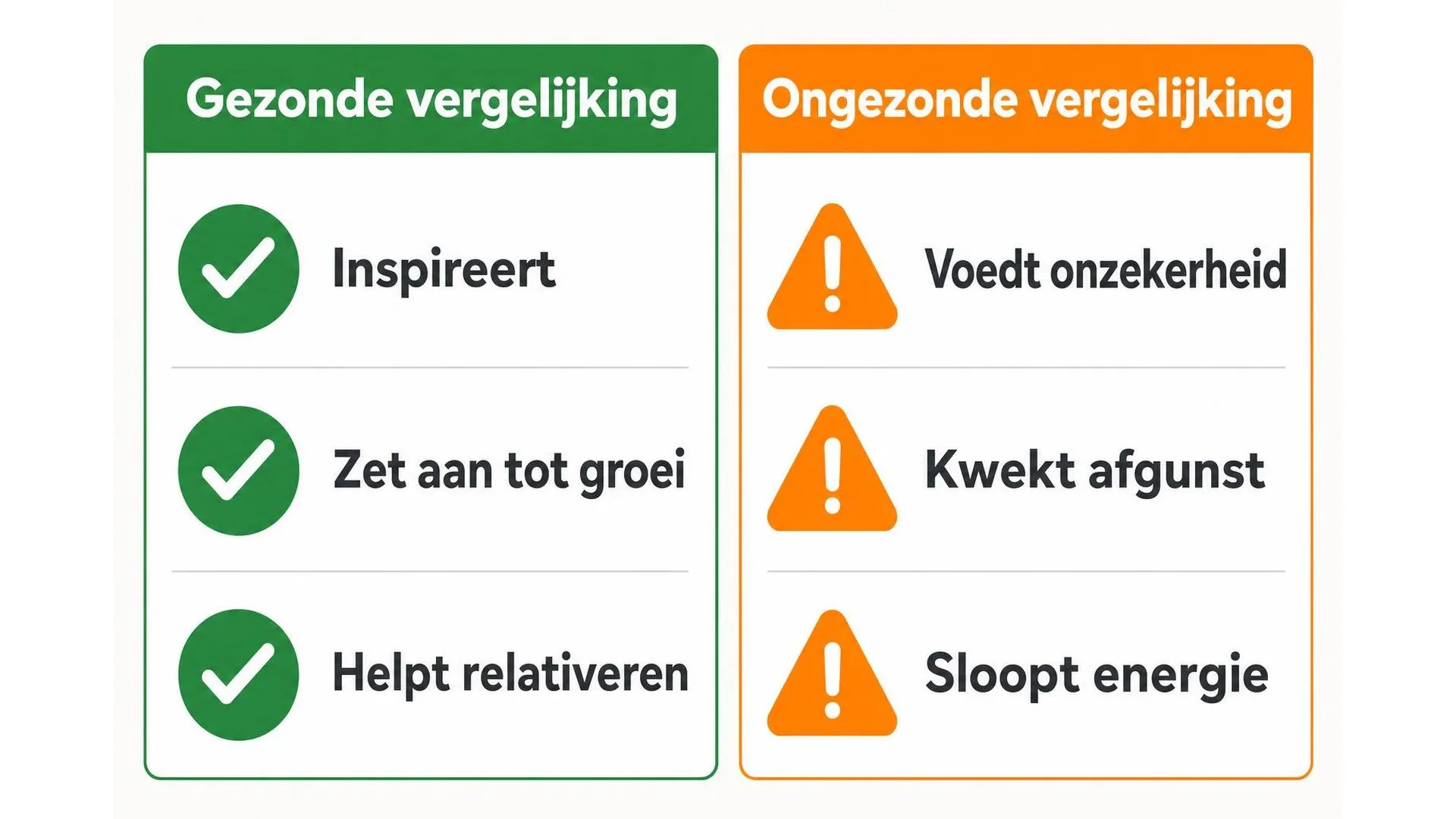 Infographic met het verschil tussen gezonde en ongezonde vergelijking op zes punten