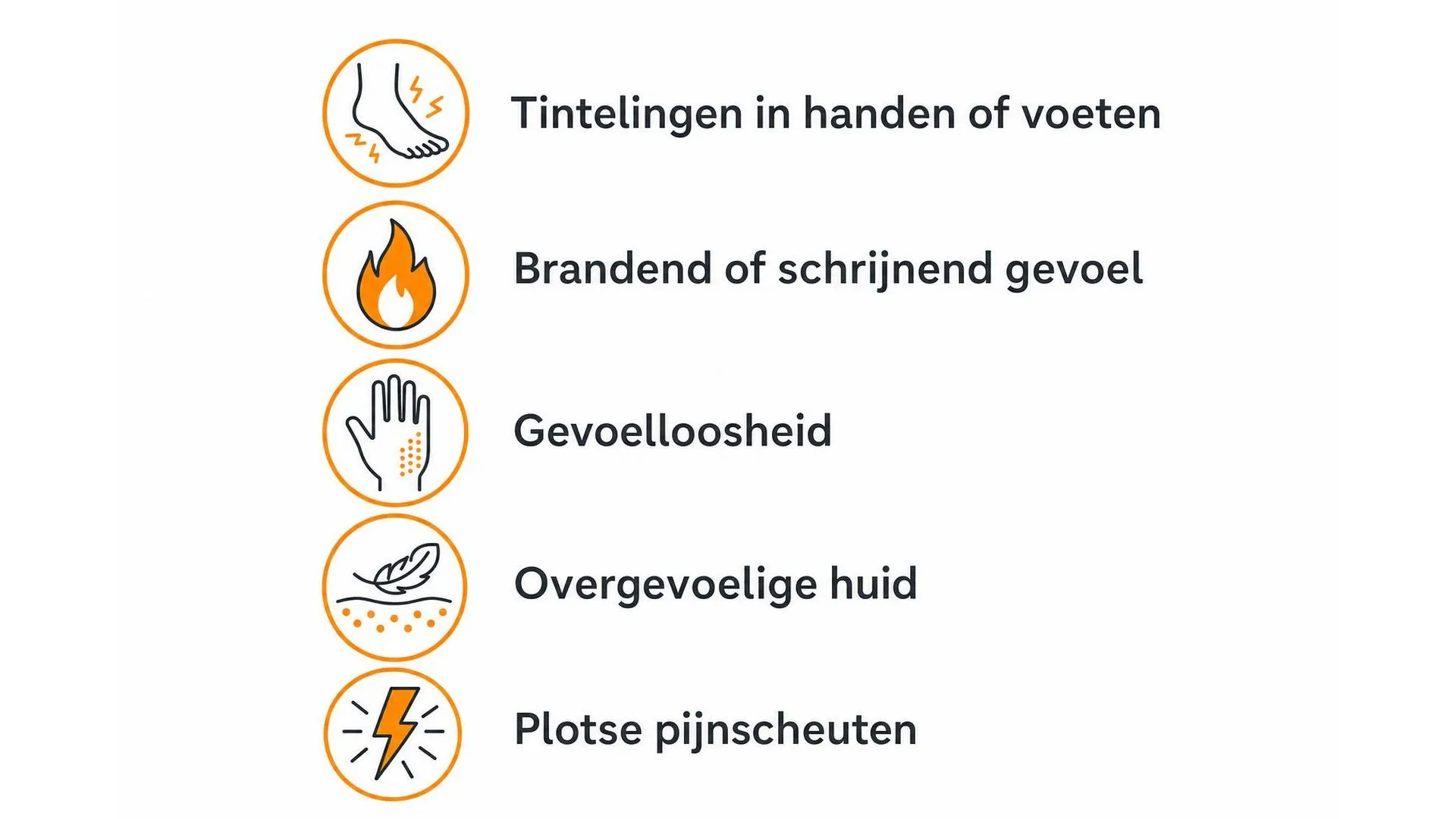 Vijf veelvoorkomende symptomen van neuropathische pijn op een rij