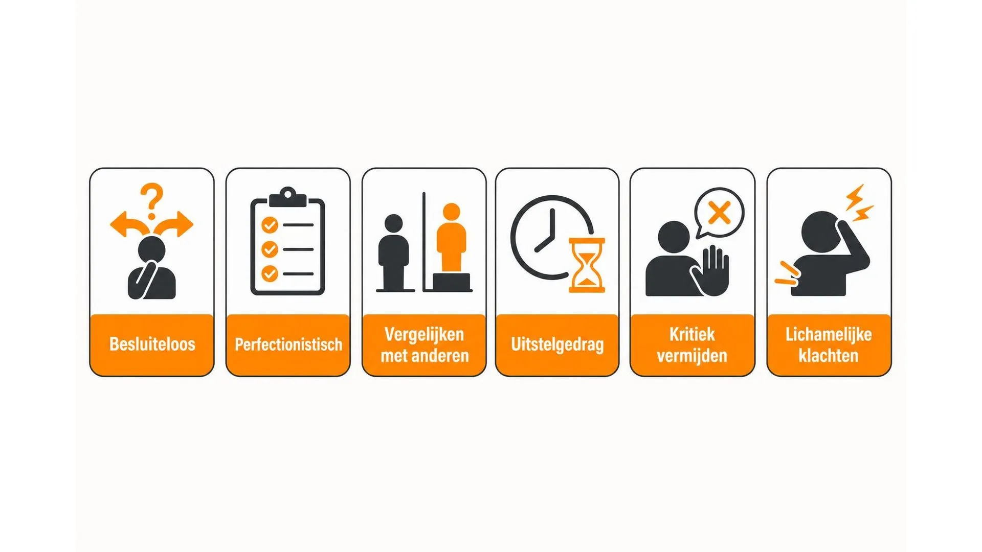Zes veelvoorkomende signalen van onzekerheid weergegeven in icoontjes