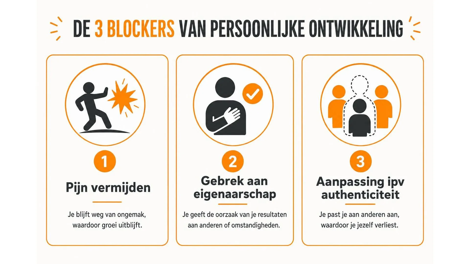 Drie remmers van zelfontwikkeling: pijn vermijden, gebrek aan eigenaarschap en aanpassing in plaats van authenticiteit