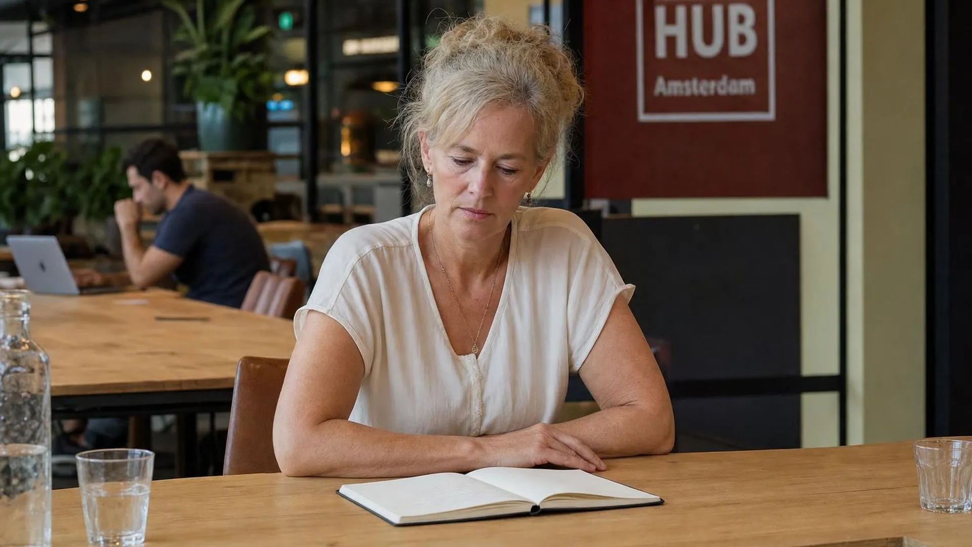 Medewerker zit stil voor zich uit te kijken op de werkplek