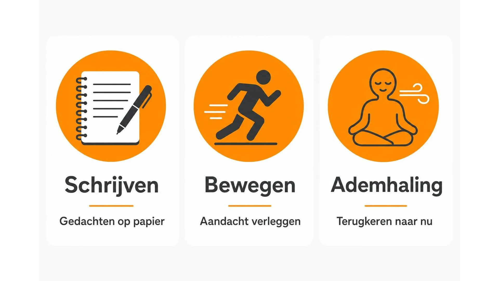 Drie manieren om rust in je hoofd te krijgen: schrijven, bewegen en ademhaling