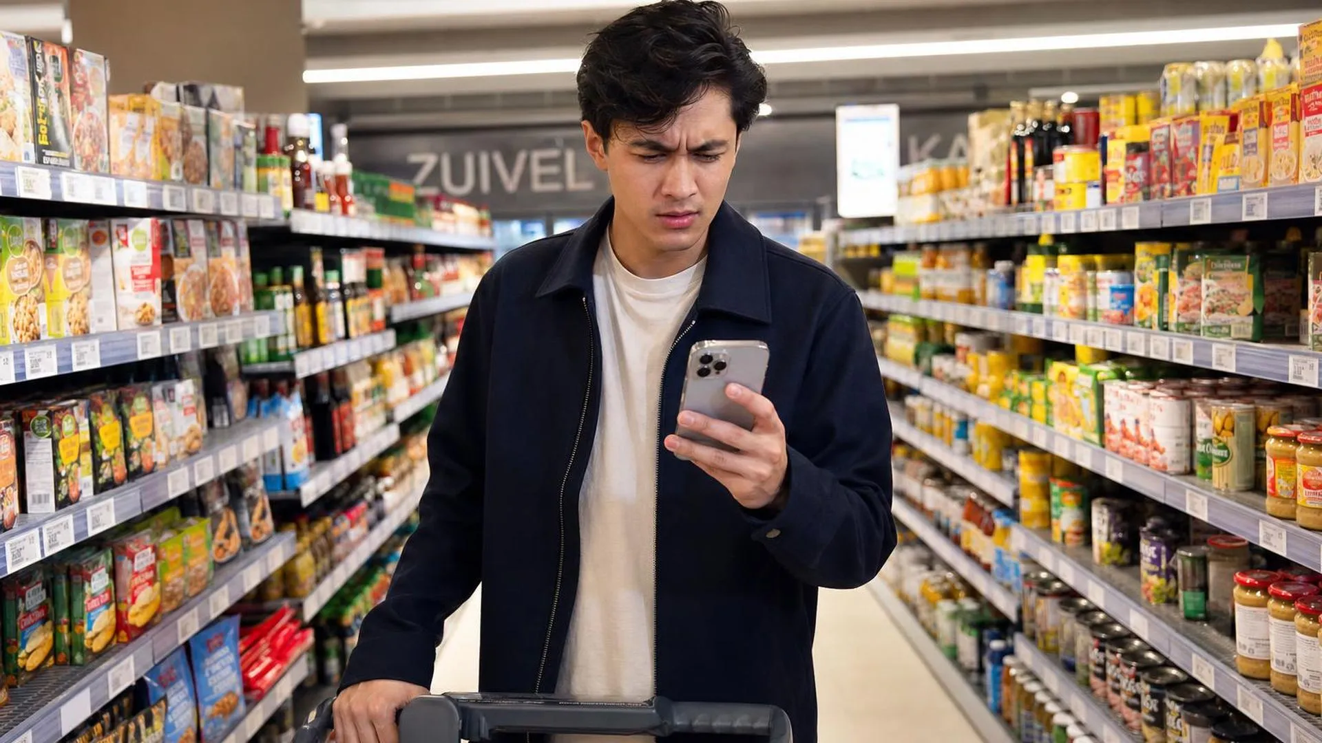 Persoon vergeetachtig in supermarkt door stress