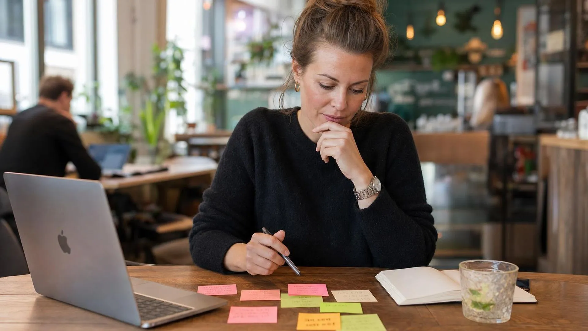 Persoon met sticky notes en to-dolijst die het overzicht probeert te bewaren