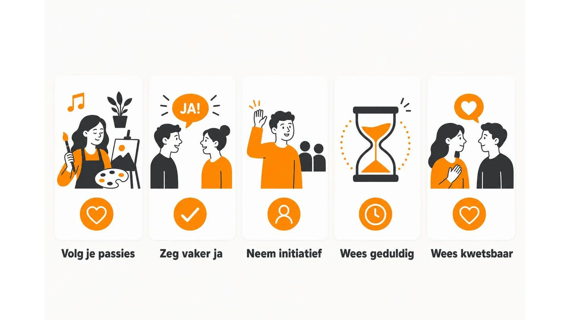 Vijf tips om als volwassene nieuwe vrienden te maken: volg je passies, zeg vaker ja, neem initiatief, wees geduldig en durf kwetsbaar te zijn