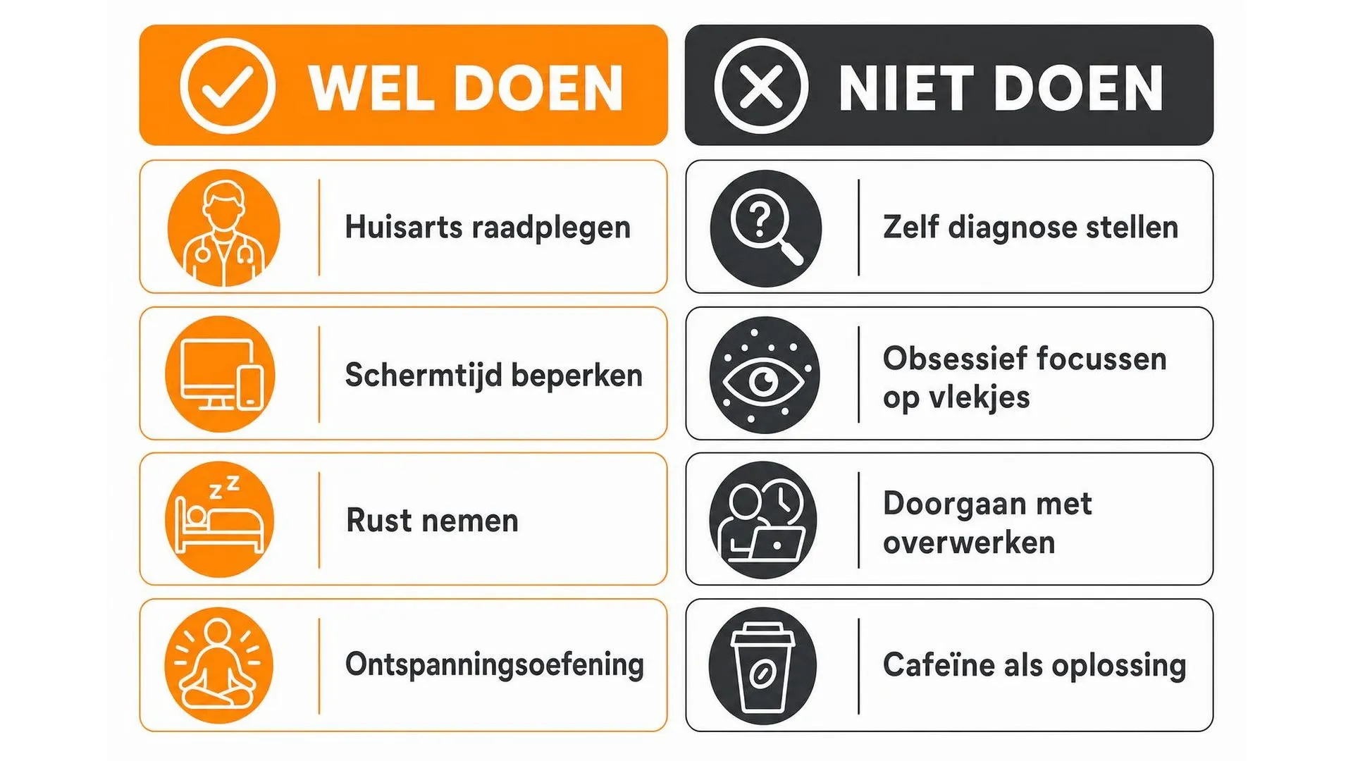 Overzicht van wat wel en niet te doen bij oogklachten door stress
