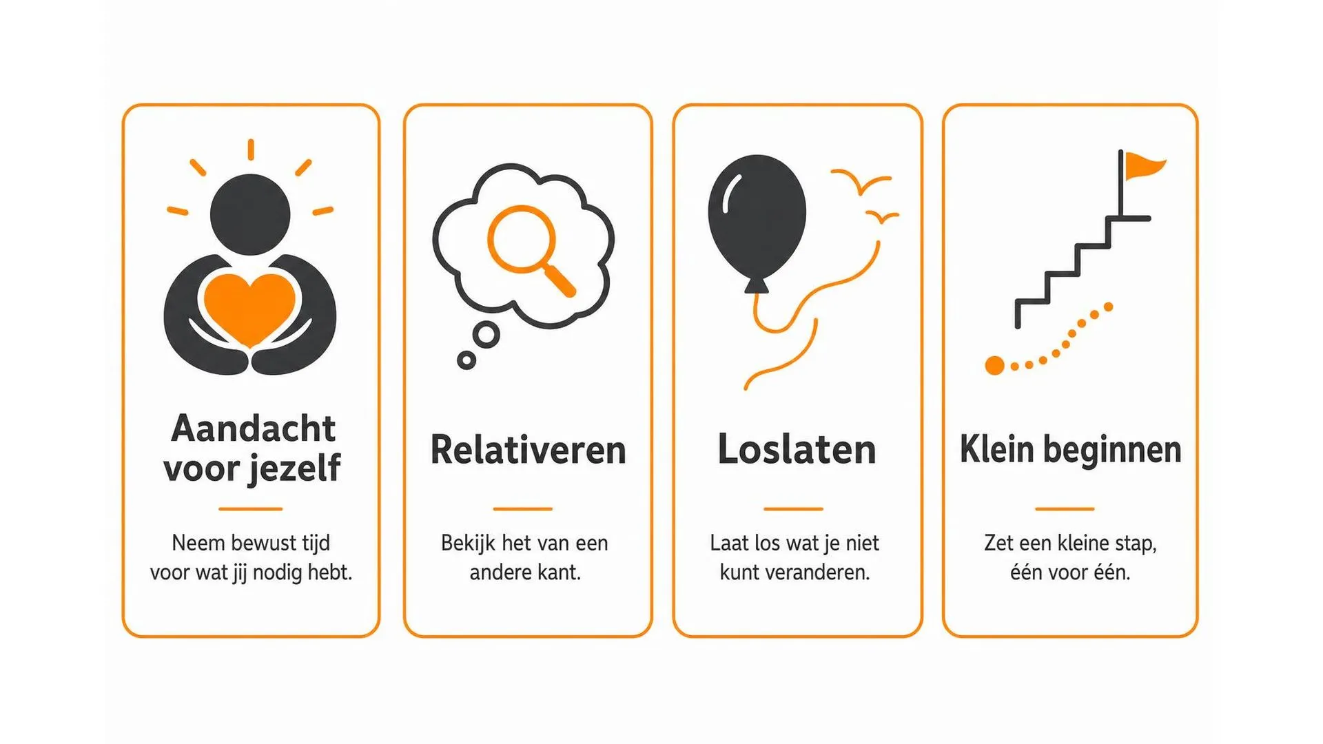 Vier stappen om de knoop met jezelf te ontwarren: aandacht voor jezelf, relativeren, loslaten en klein beginnen
